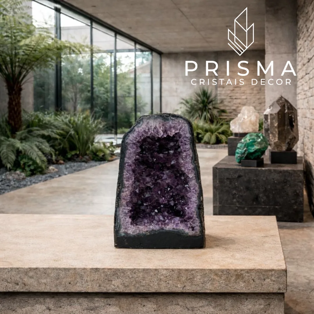 Capela de Ametista - geodo de ametista em formato de capela com cristais violeta profundo para decoração premium