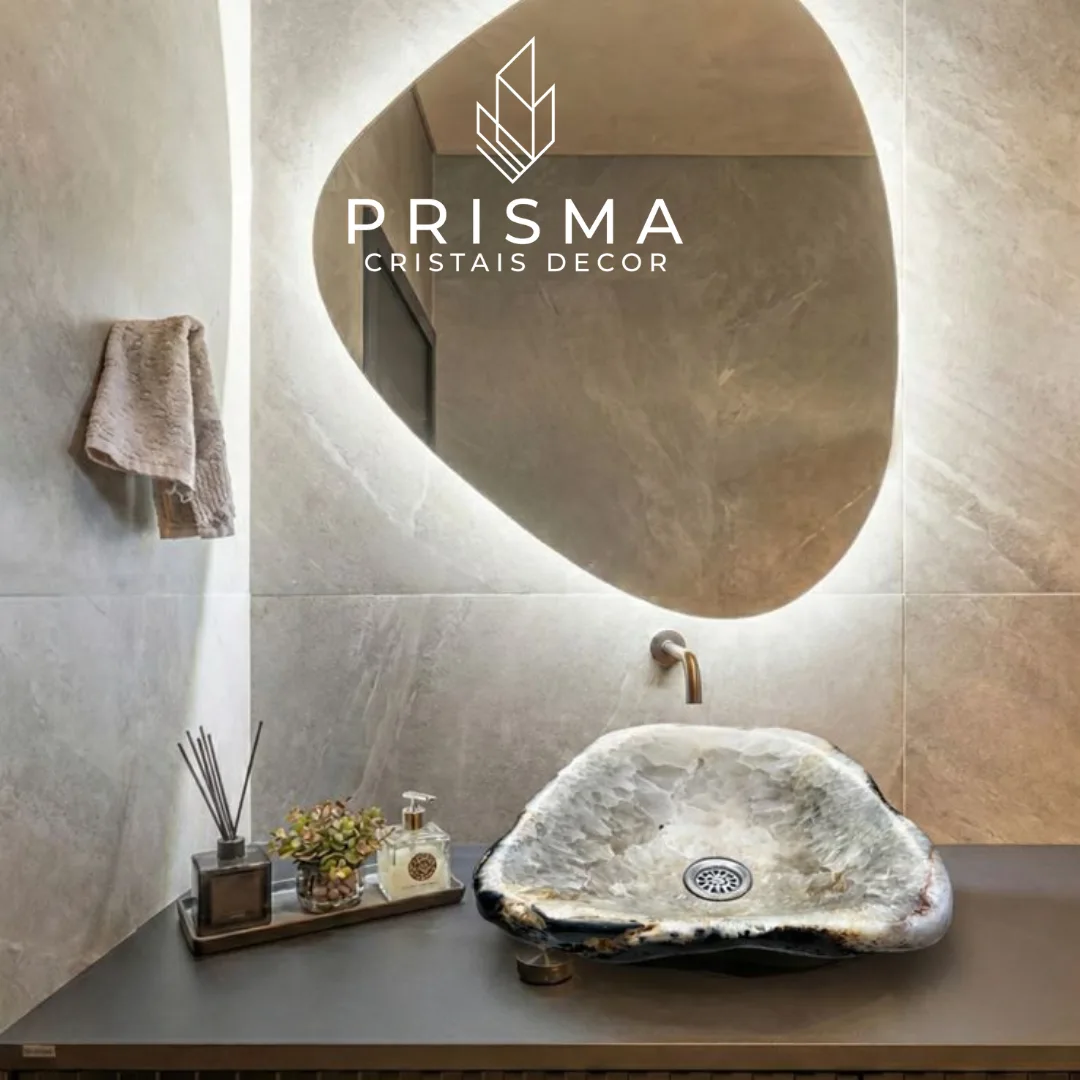 Cuba em Ágata natural esculpida a mão - peça exclusiva para banheiro de alto padrão Prisma Cristais