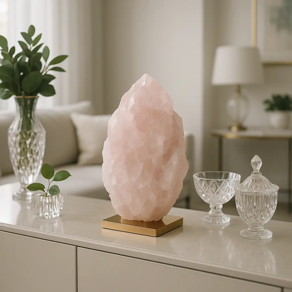 Decoração premium com cristais naturais em ambiente luxuoso - cristais para casa, escritório e jardim