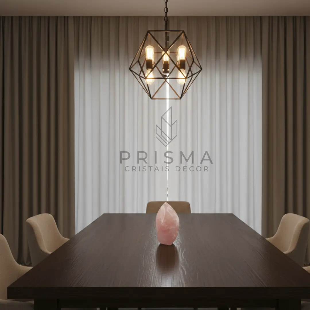 Vista lateral da escultura Chama de Fogo revelando transparência do cristal