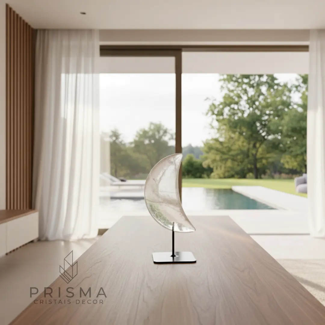 Meia Lua Quartzo Transparente - símbolo de renovação e clareza espiritual em cristal puro