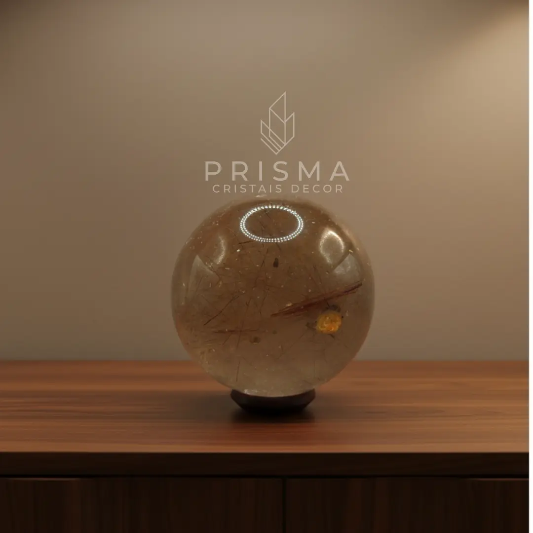 Esfera de Quartzo Fumê Rutilado - Vista lateral premium