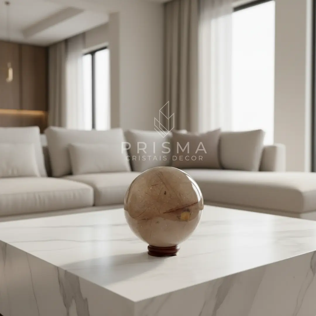 Esfera de Quartzo Fumê com Rutilo - Cristal decorativo de alto padrão