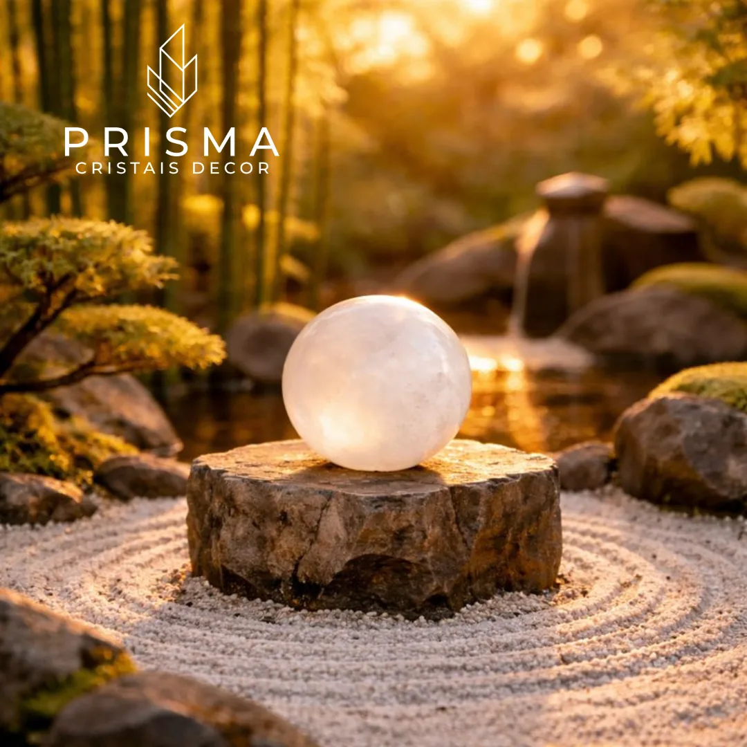 Detalhe da superfície polida da Esfera de Quartzo Leitoso premium