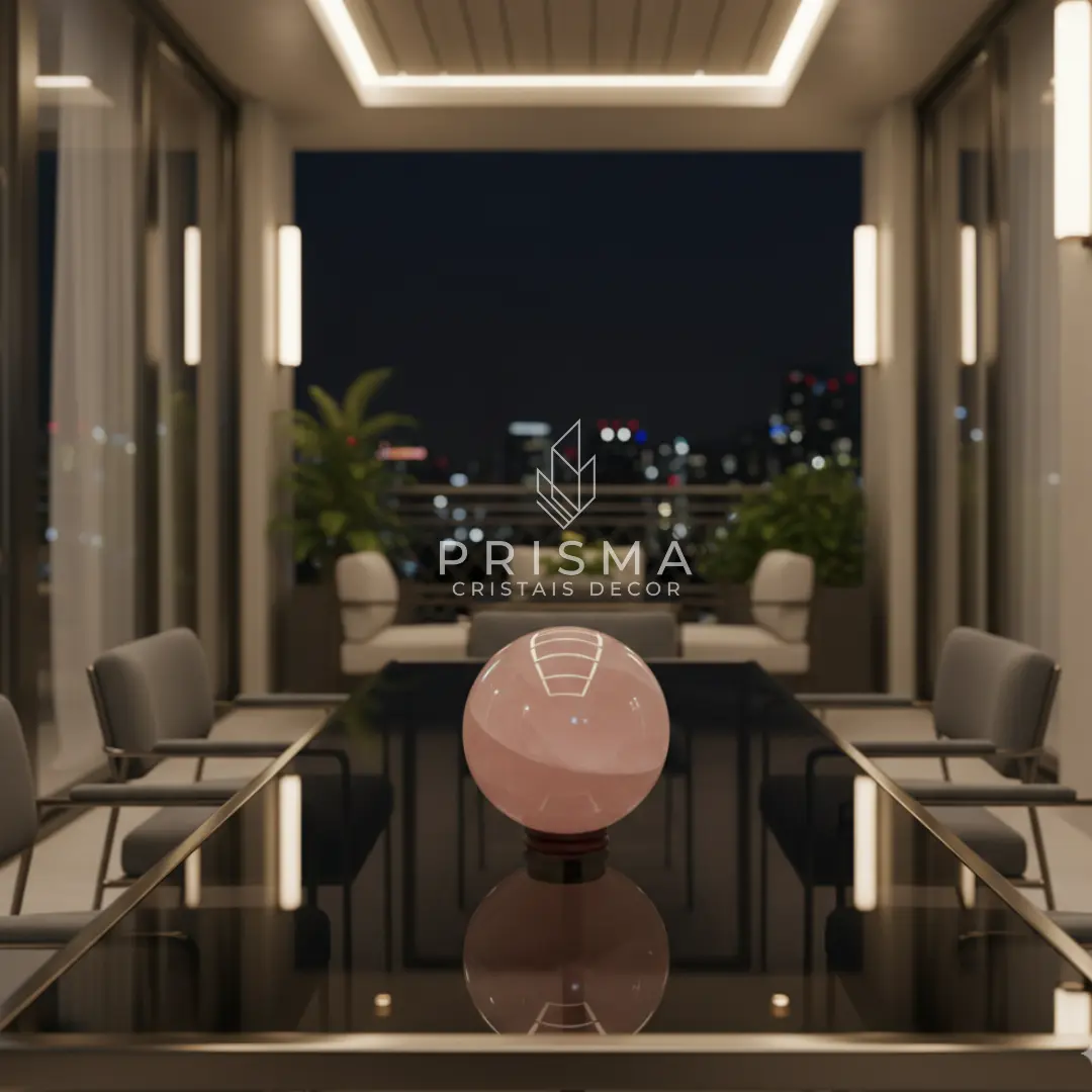 Esfera de Quartzo Rosa - Cristal decorativo de alto padrão com polimento espelhado
