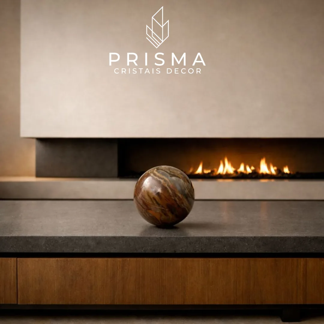 Esfera de Jaspe 2 natural polida - vista principal em ambiente de decoração premium