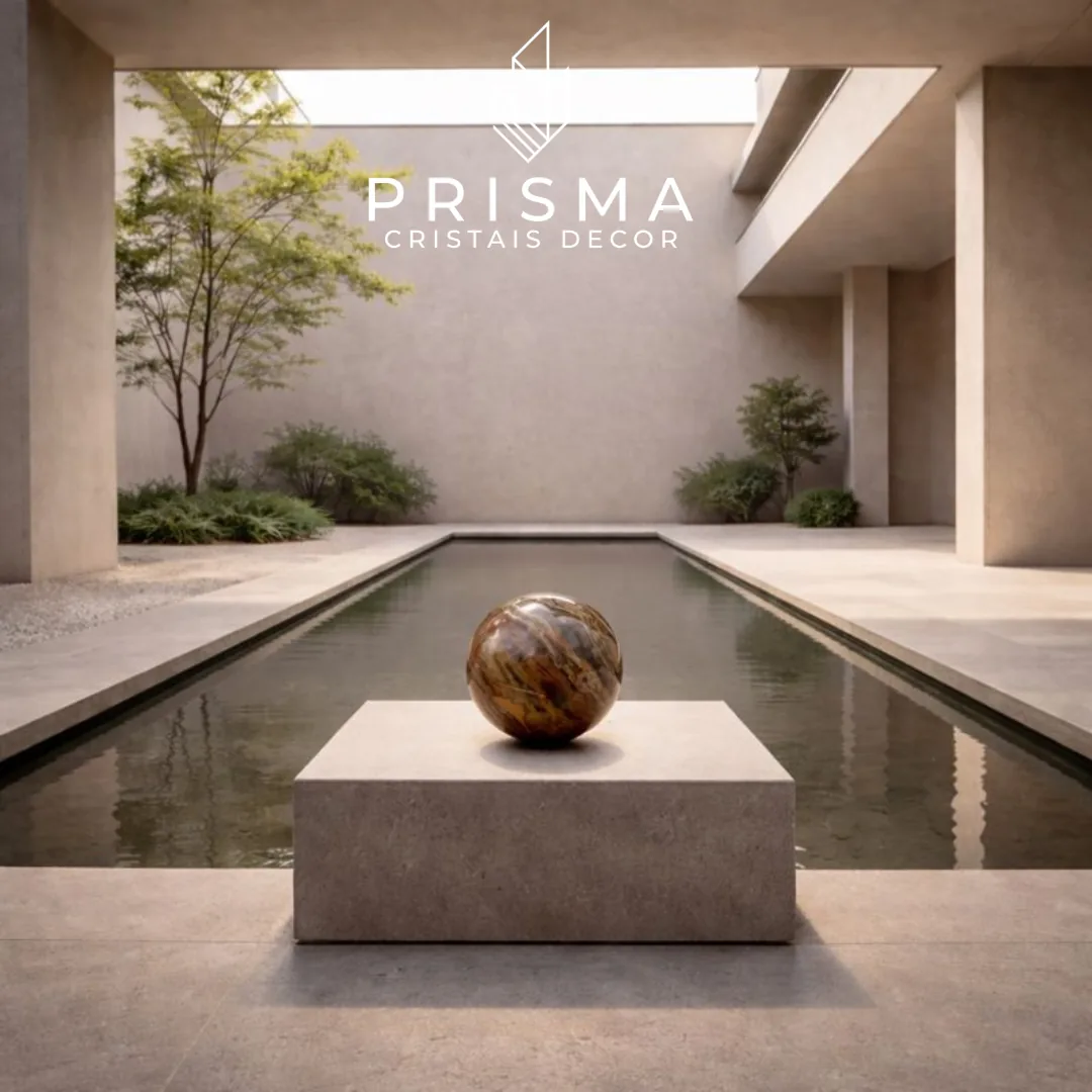 Esfera de Jaspe 2 decorativa em ambiente sofisticado com iluminação direcionada