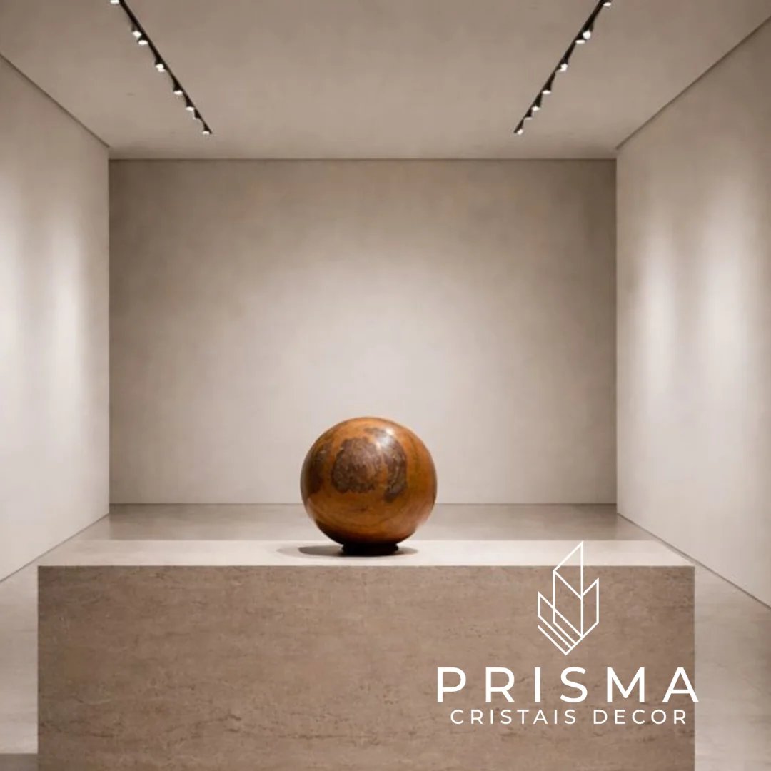 Esfera de Jaspe 3 decorativa em ambiente de alto padrão com iluminação direcionada