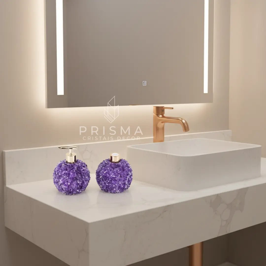 Kit completo de ametista para decoração e bem-estar em banheiros