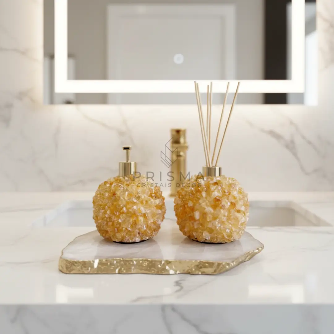 Kit completo de citrino para decoração e energia solar em banheiros