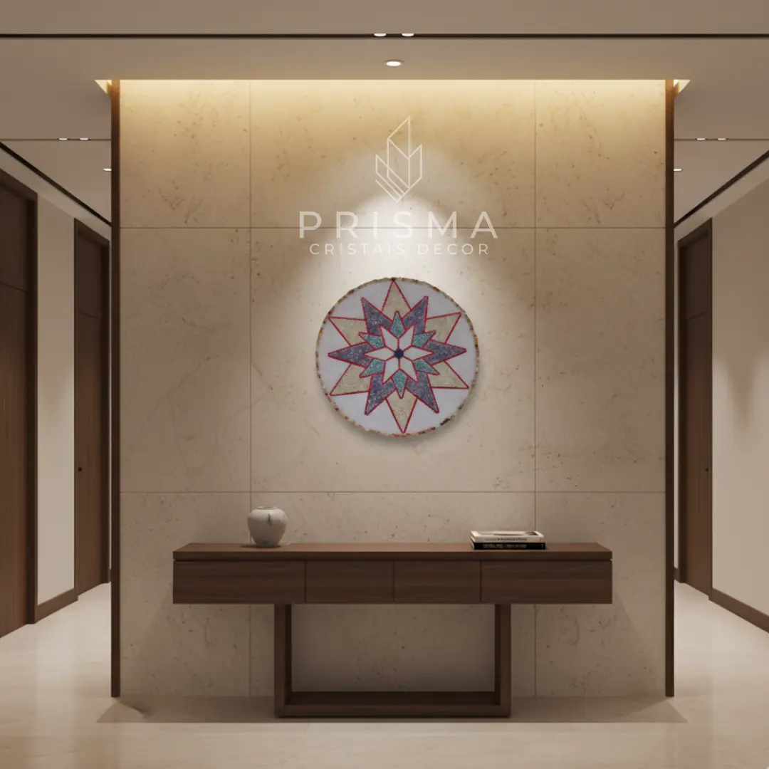 Mandala Estrela com cristais naturais premium - geometria sagrada hexagrama