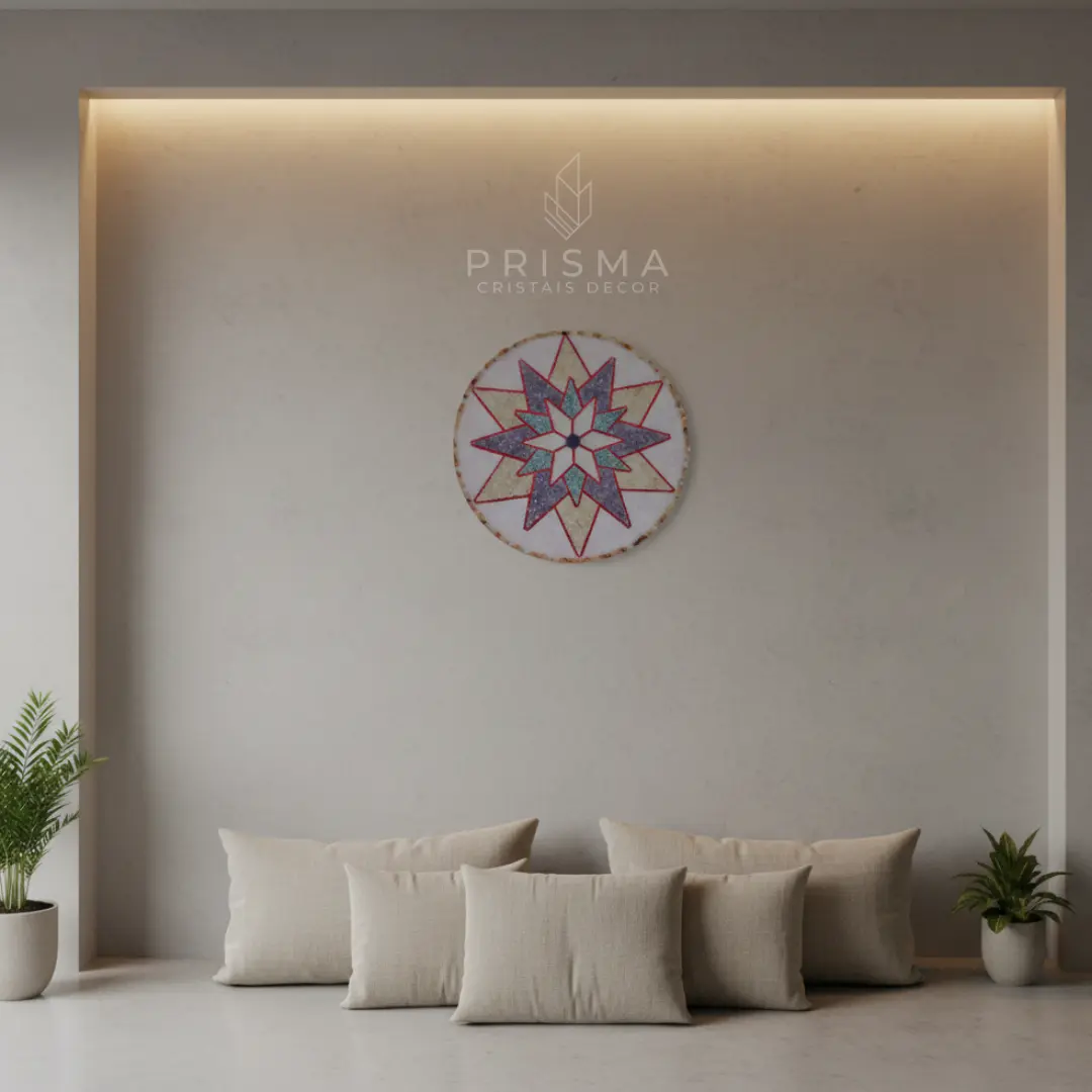 Mandala Estrela artesanal com cristais - decoração premium sofisticada