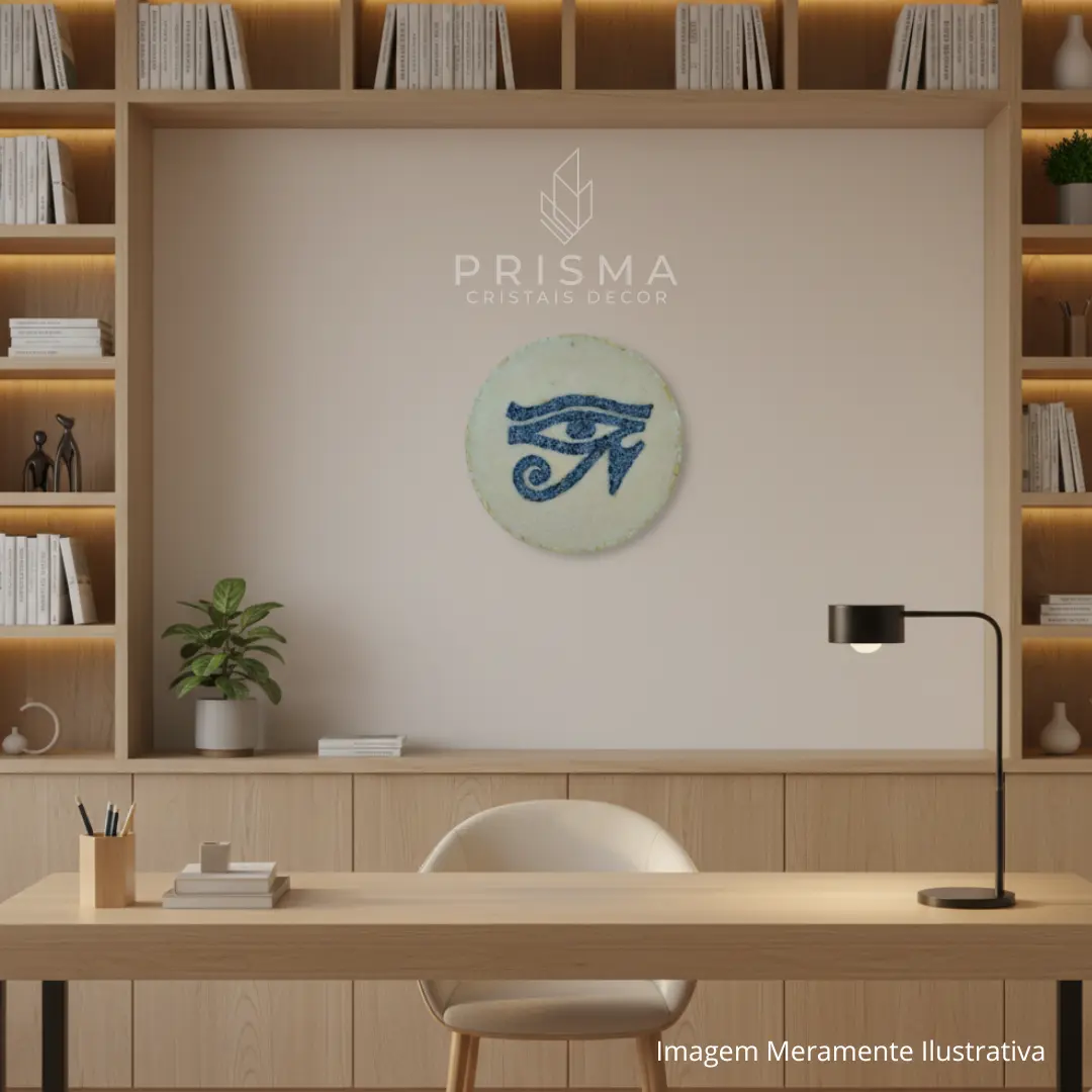 Detalhe dos cristais naturais na Mandala Olho de Hórus - arte exclusiva geometria sagrada