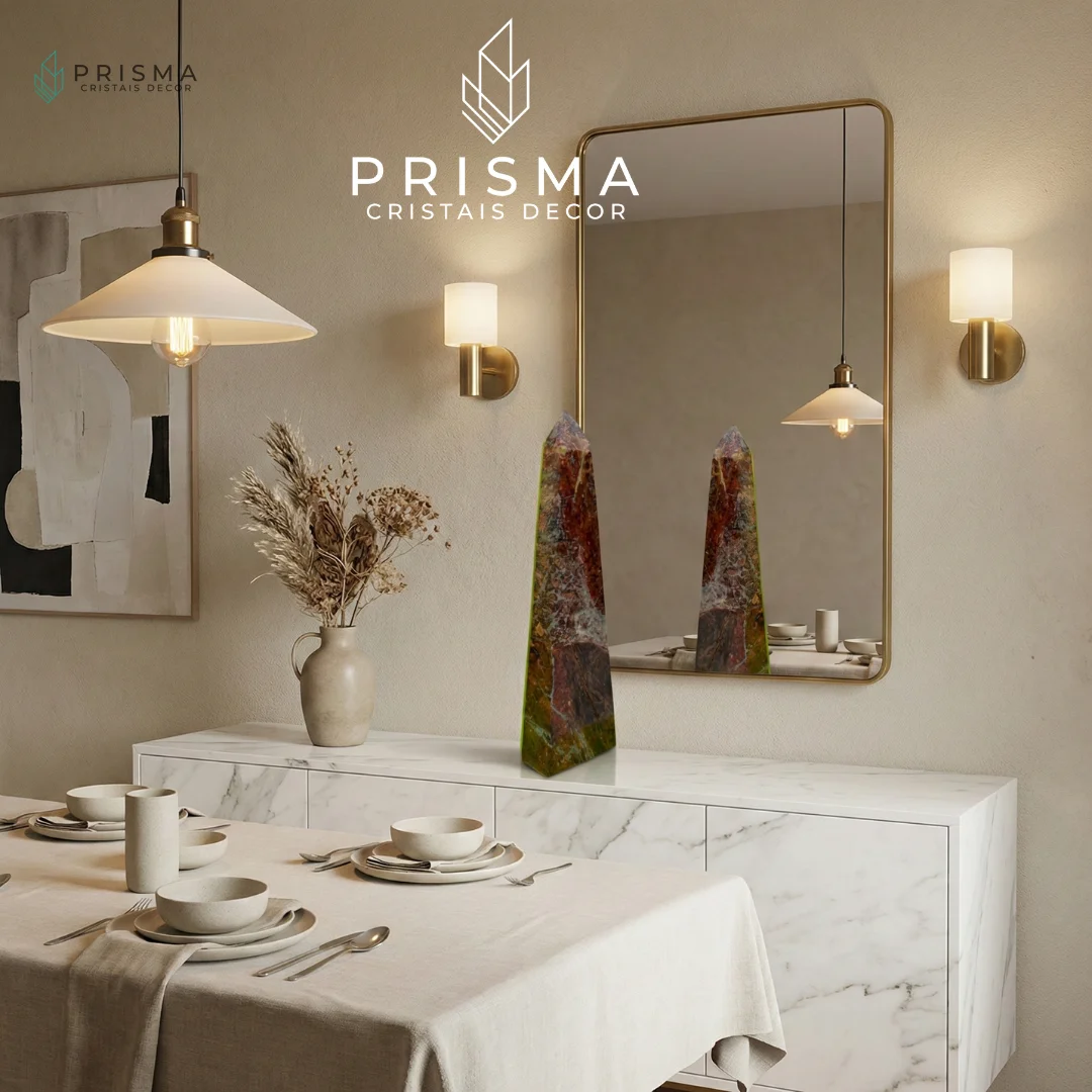 Ponta de Calcedônia Mosaico 32cm — detalhe das faixas e veios naturais irreproduzíveis