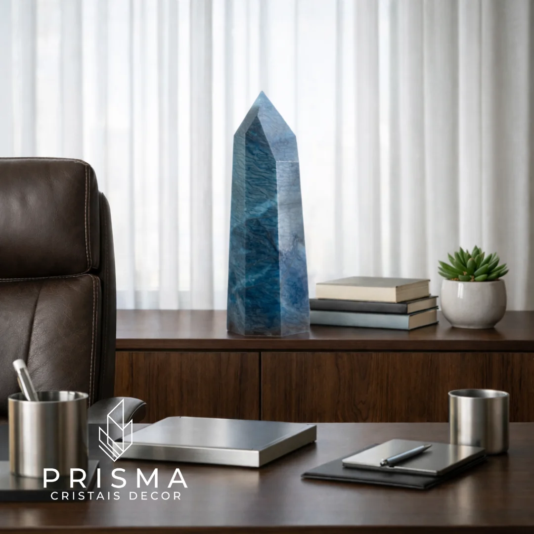 Ponta de Quartzo Azul 36cm — cristal gerador azul natural, tamanho versátil para decoração de interiores sofisticados