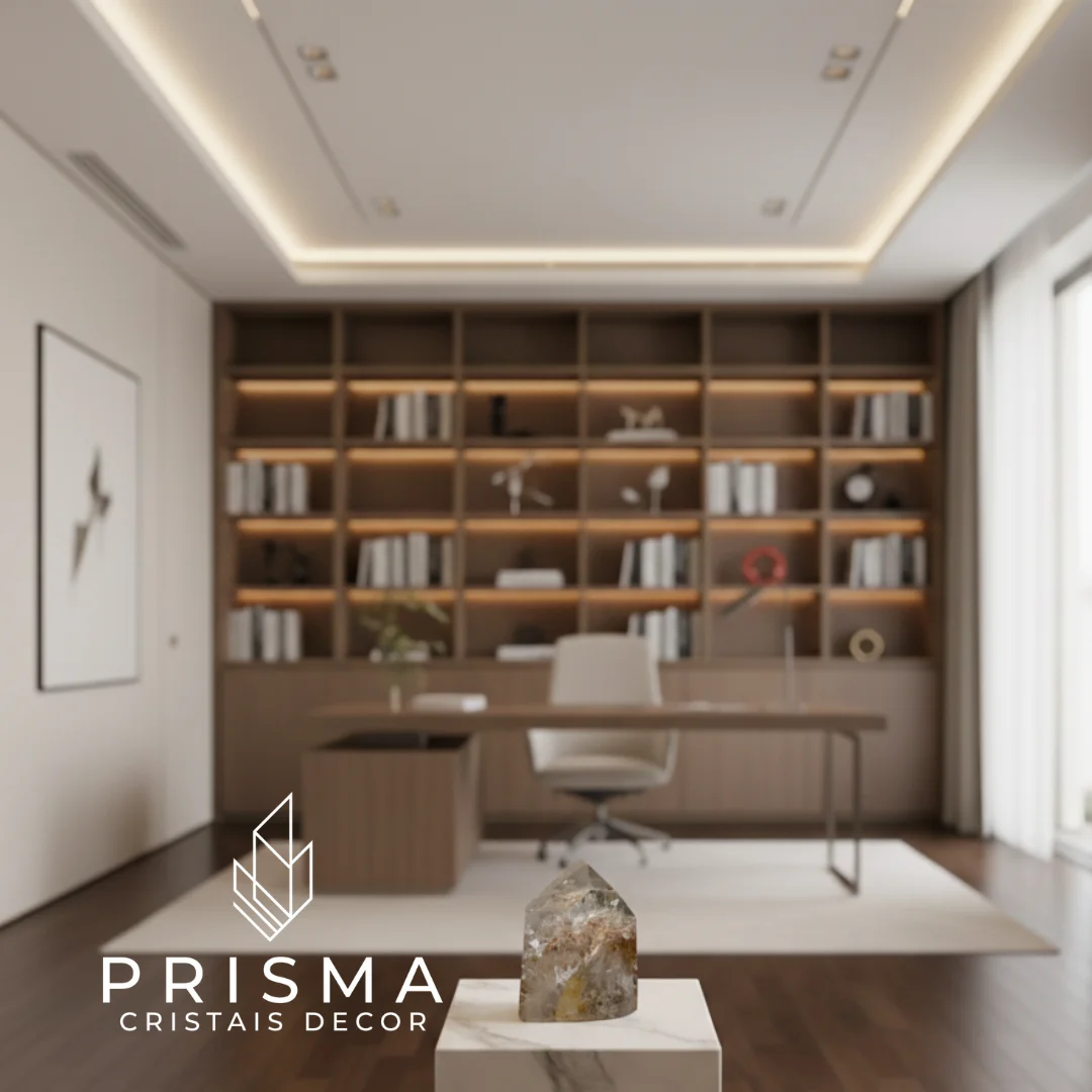 Ponta de Quartzo com Lodolita — detalhe das inclusões naturais de argila e óxido de ferro formando paisagem interna única