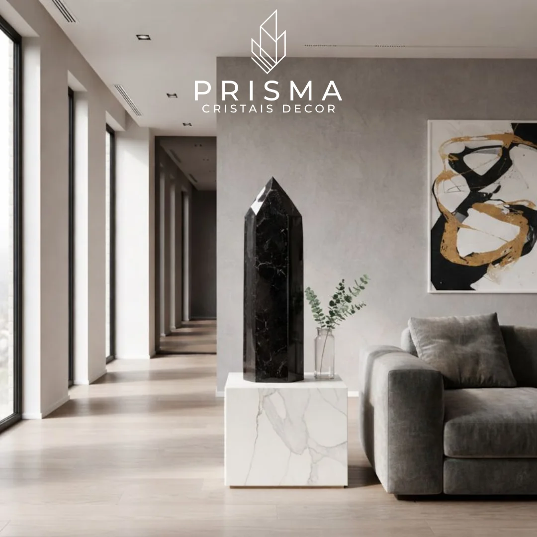 Ponta de Quartzo Preto Morion 42cm — cristal gerador premium negro natural de Minas Gerais, decoração alto padrão Nova Lima