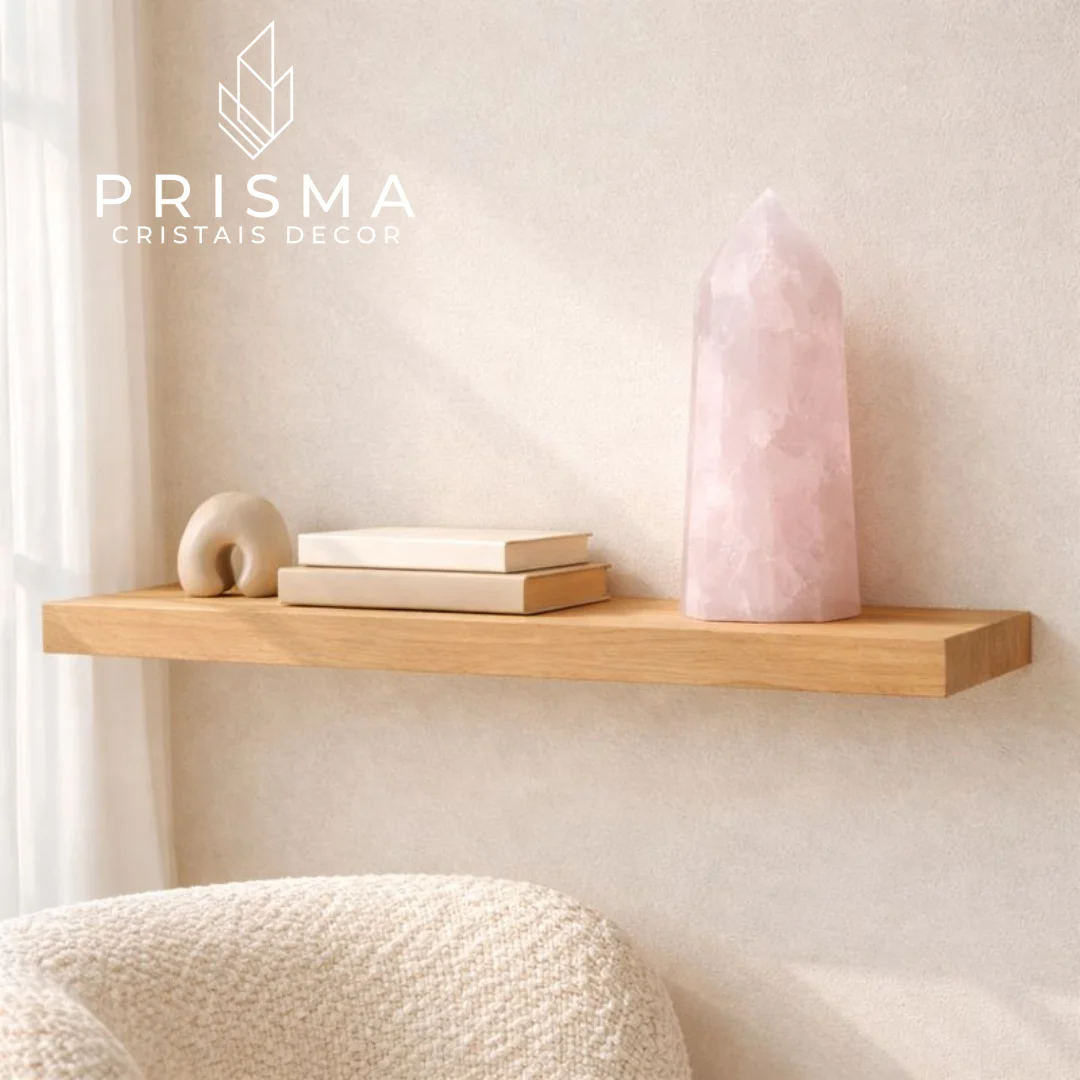 Ponta de Quartzo Rosa 28cm — detalhe da translucidez natural e facetas lapidadas do gerador de quartzo rosa