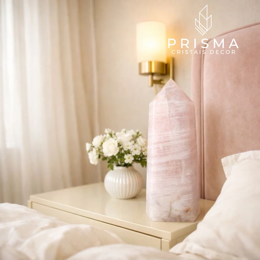 Ponta de Quartzo Rosa 42cm — cristal formado em 148 milhões de anos, chakra do coração, peça única