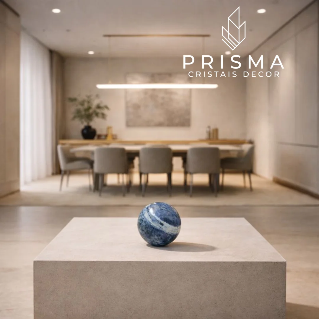 Detalhe dos veios de feldspato branco na Esfera de Sodalita 2 — 878g de raridade geológica