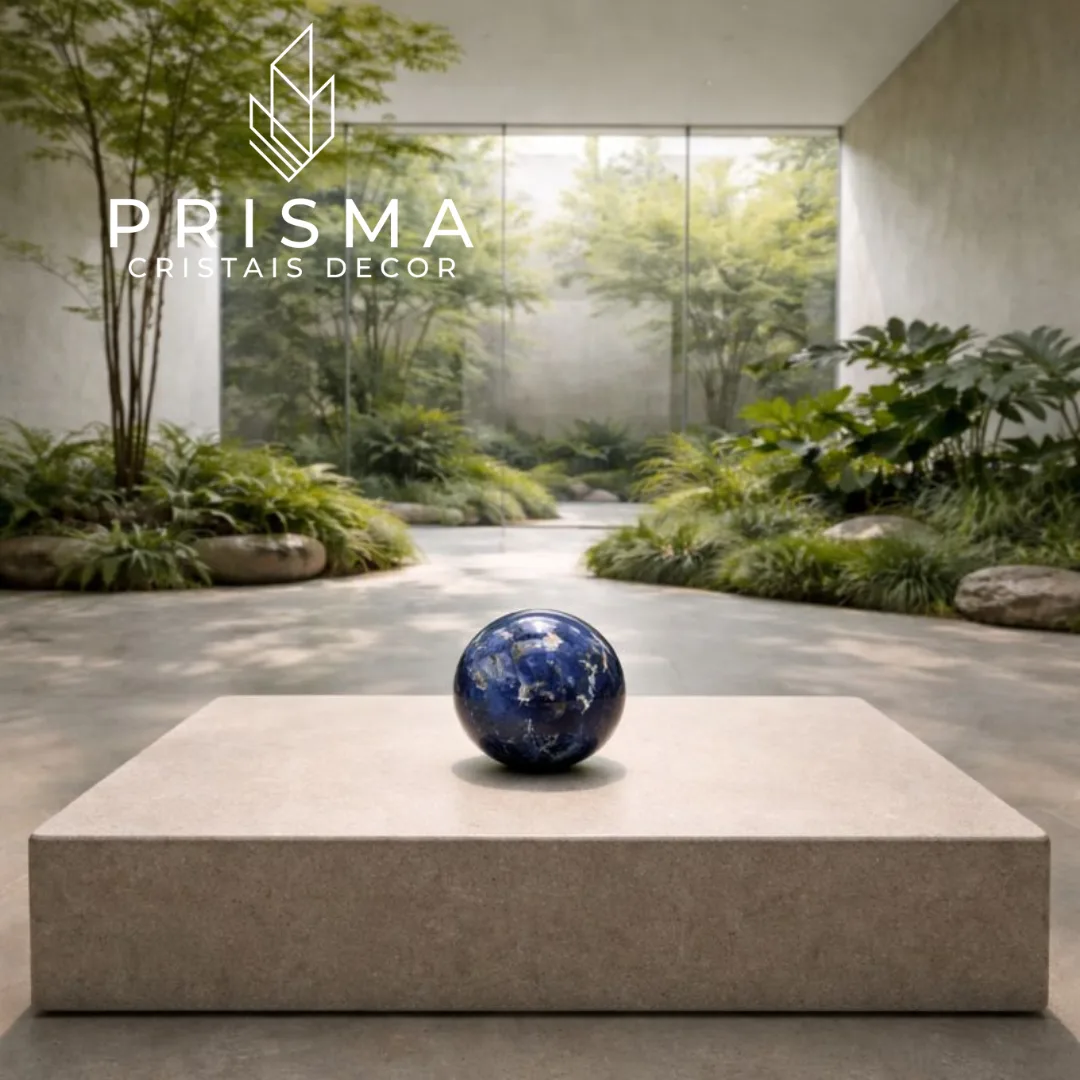 Esfera de Sodalita Azul com veios brancos naturais — decoração sofisticada BH