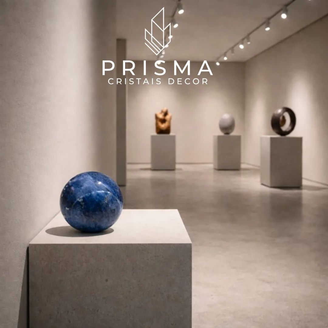 Sodalita Azul lapidada em esfera — cristal decorativo premium Minas Gerais