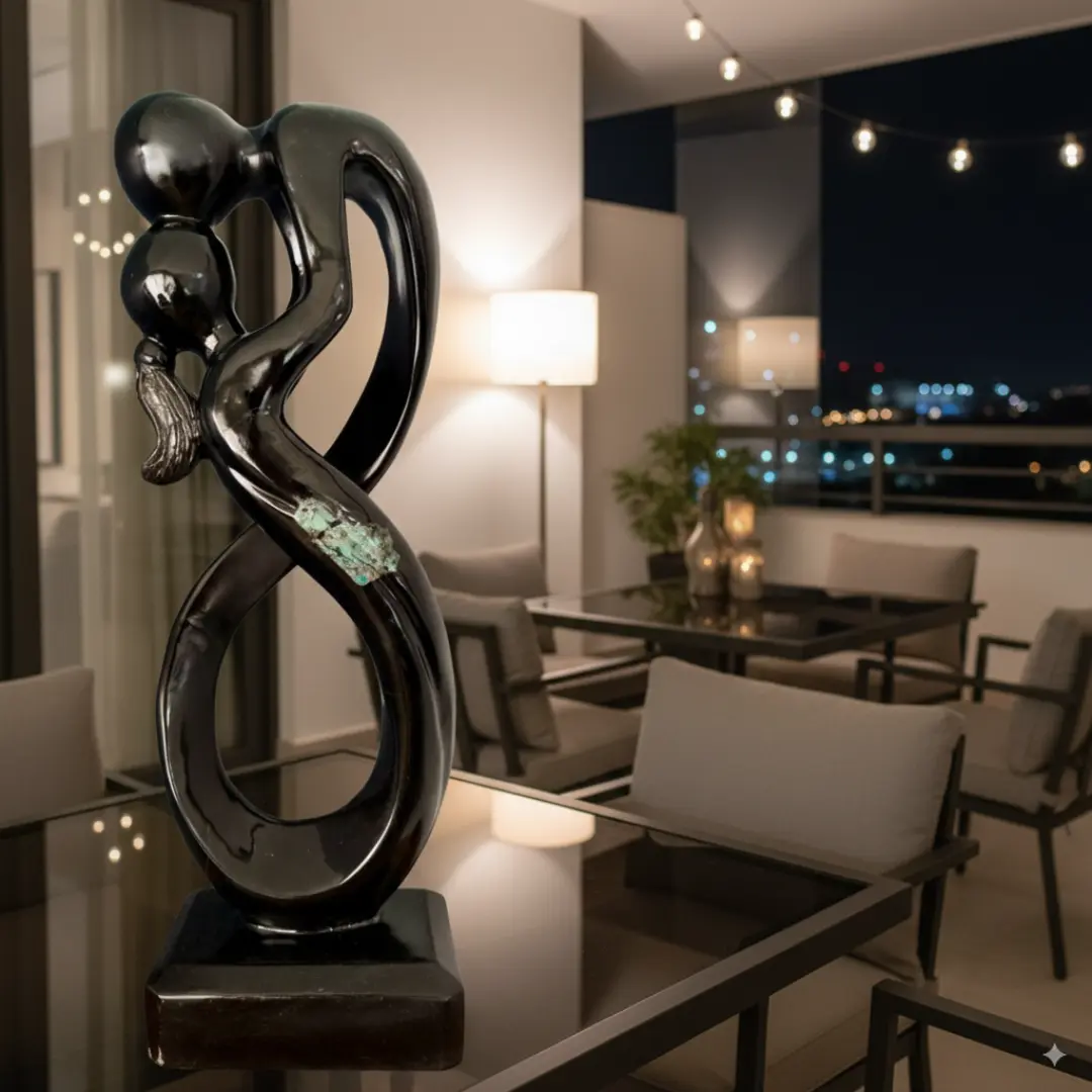 Escultura Amor Infinito em Obsidiana Negra em cristal premium