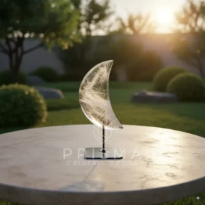 Escultura Meia Lua 75% Quartzo Transparente em cristal natural premium