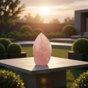 Escultura Chama de Fogo Quartzo Rosa em cristal premium