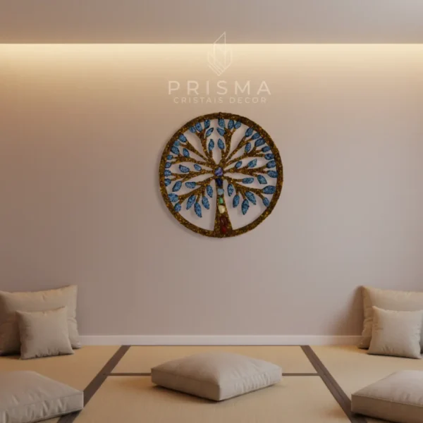 Mandala Árvore da Vida com Cristais em cristal natural premium para decoração de interiores