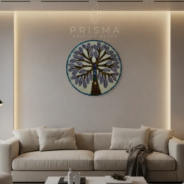 Mandala Árvore da Vida com Cristais em cristal natural premium para decoração de interiores