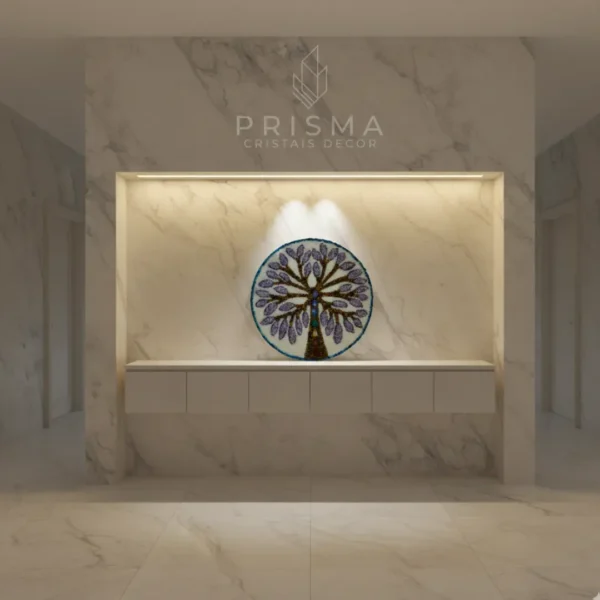 Mandala Árvore da Vida com Cristais em cristal natural premium para decoração de interiores