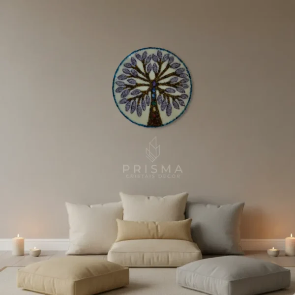 Mandala Árvore da Vida com Cristais em cristal natural premium para decoração de interiores