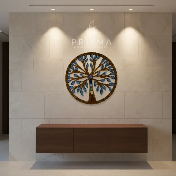 Mandala Árvore da Vida com Cristais em cristal natural premium para decoração de interiores