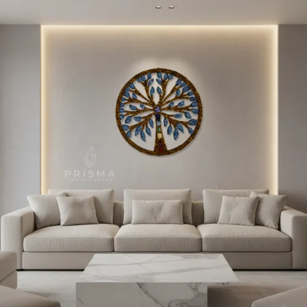 Mandala Árvore da Vida com Cristais em cristal natural premium para decoração de interiores