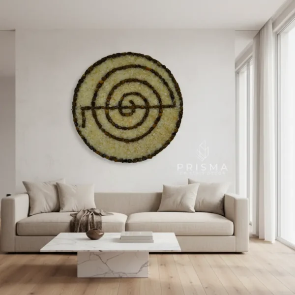 Mandala Espiral com Cristais em cristal natural premium para decoração de interiores