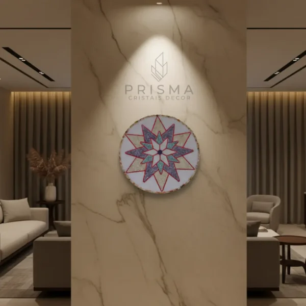 Mandala Estrela em cristal natural premium de 45 cm para decoração de interiores