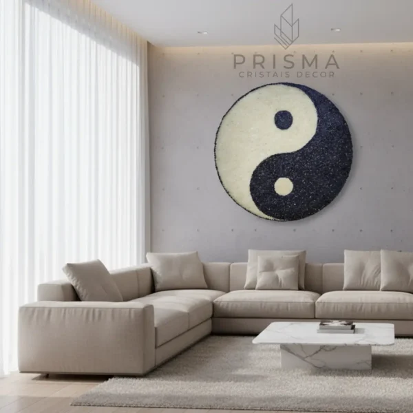 Mandala Yin Yang com Cristais em cristal natural premium para decoração de interiores